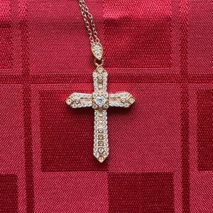 NWT Rose Gold Plated Sterling Silver CZ Cross Necklace 18”